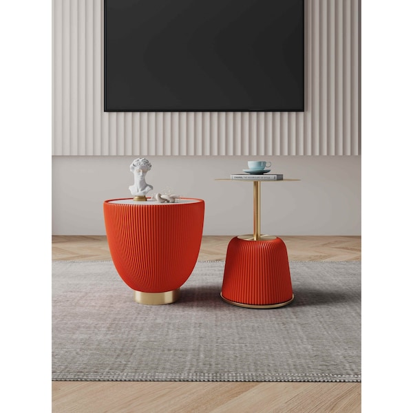 Manhattan Comfort Round End Table 1.0 and End Table 2.0 Set of 2, 18.43 in L, Stainless Steel, Orange 2-AT03-OR - main